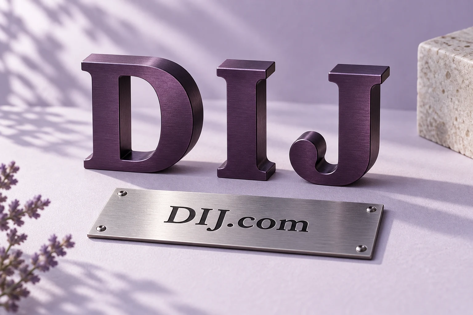 DIJ.com printed on a carefully arranged design object